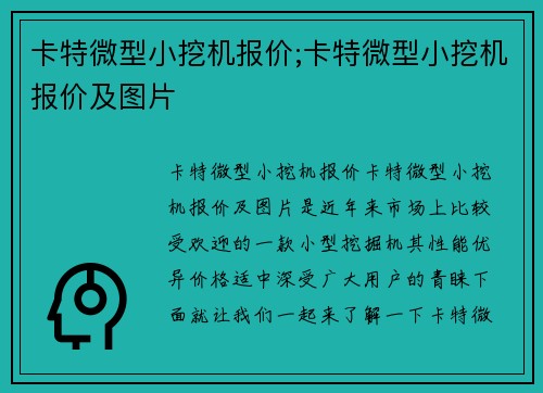 卡特微型小挖机报价;卡特微型小挖机报价及图片