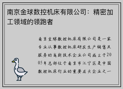南京金球数控机床有限公司：精密加工领域的领跑者